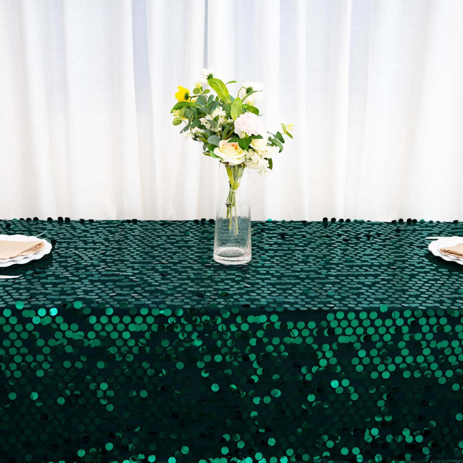 Sequin 60"x102" Rectangle Tablecloth Hunter Emerald Green - Big Payette Design for Modern Gatherings