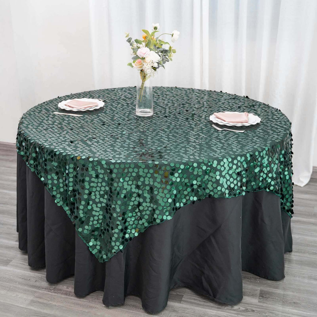Sequin 72"x72" Table Overlay Square Tablecloth Hunter Emerald Green - Big Payette Table Cover