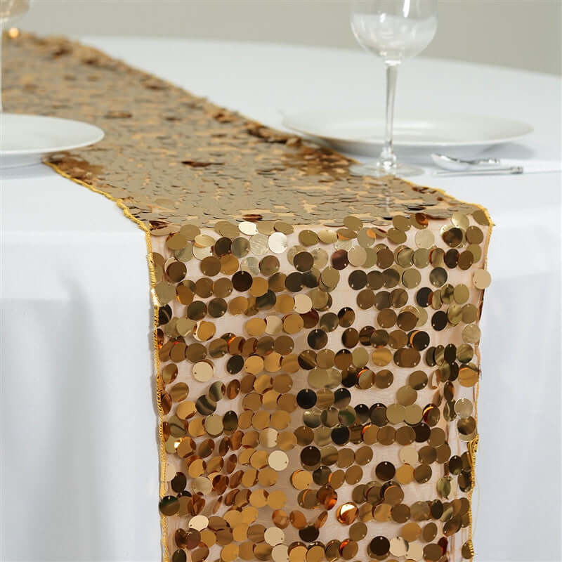 Big Payette Sequin 13"x108" Table Runner Gold - Dazzling Event Decoration