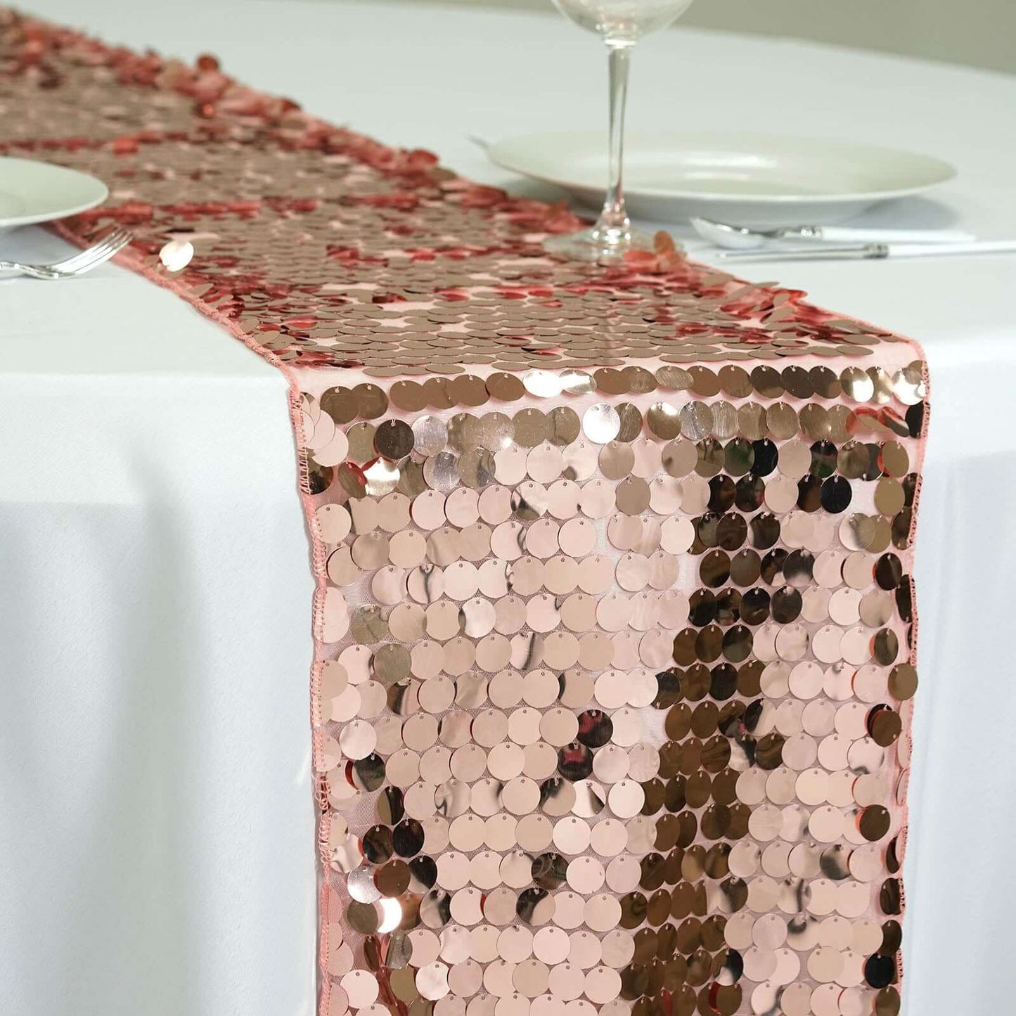 Big Payette Sequin 13"x108" Table Runner Rose Gold - Dazzling Design - NestOCart