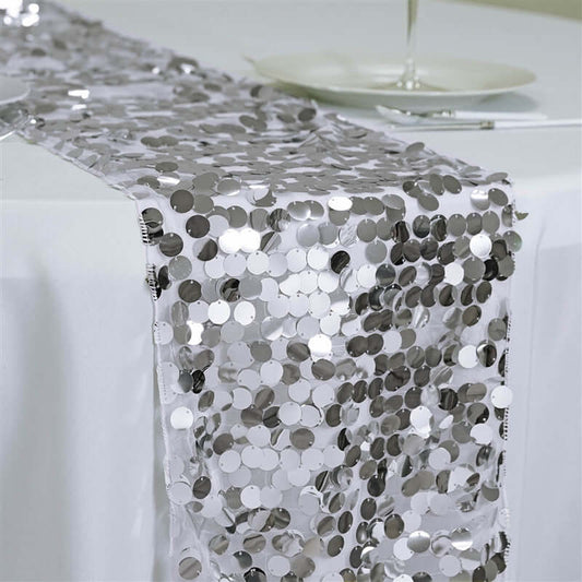 Big Payette Sequin 13"x108" Table Runner Silver - Dazzling Design - NestOCart
