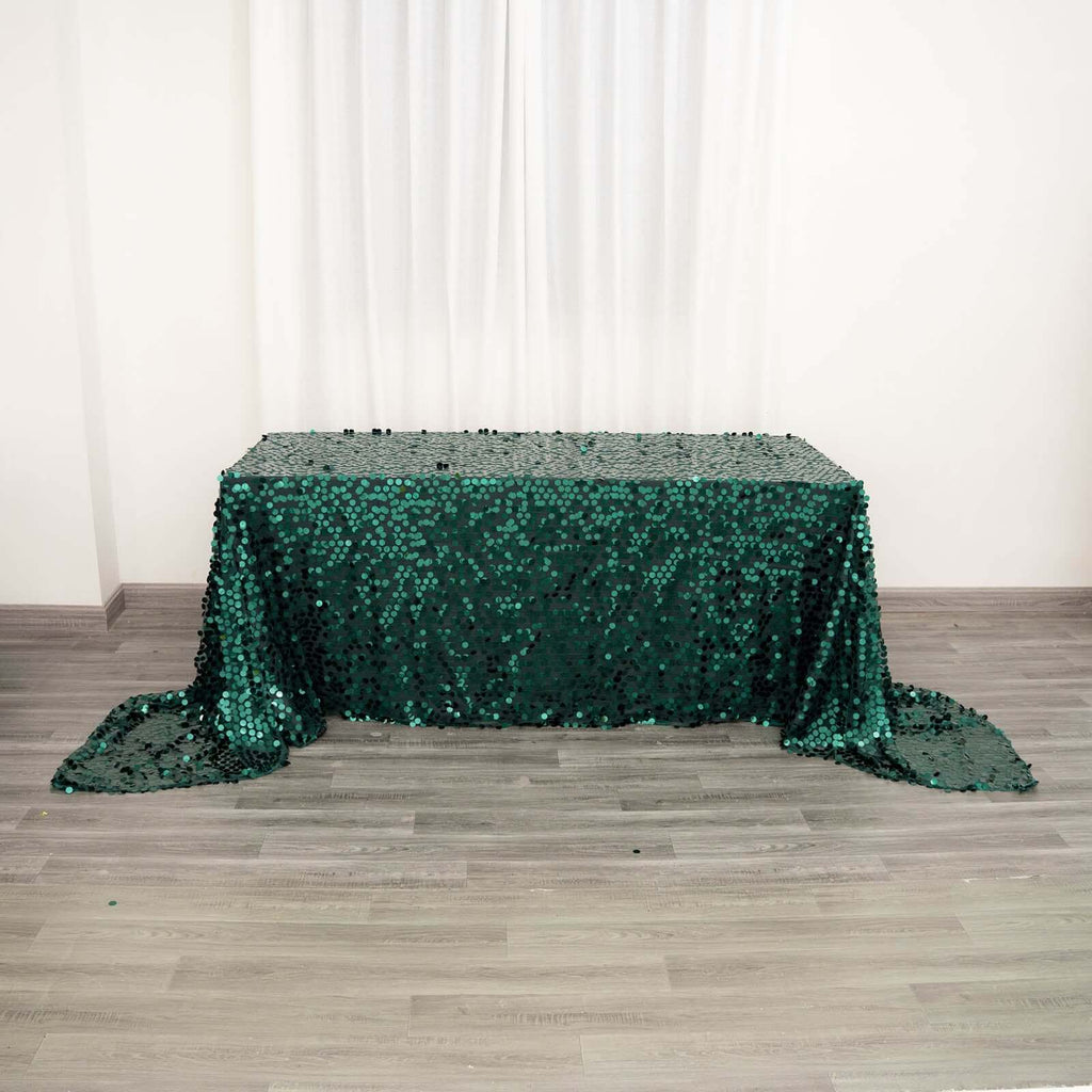 Sequin 90"x156" Rectangle Tablecloth Hunter Emerald Green - Seamless Big Payette Table Cover