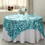 Sequin 72"x72" Table Overlay Square Tablecloth Turquoise - Big Payette Table Cover