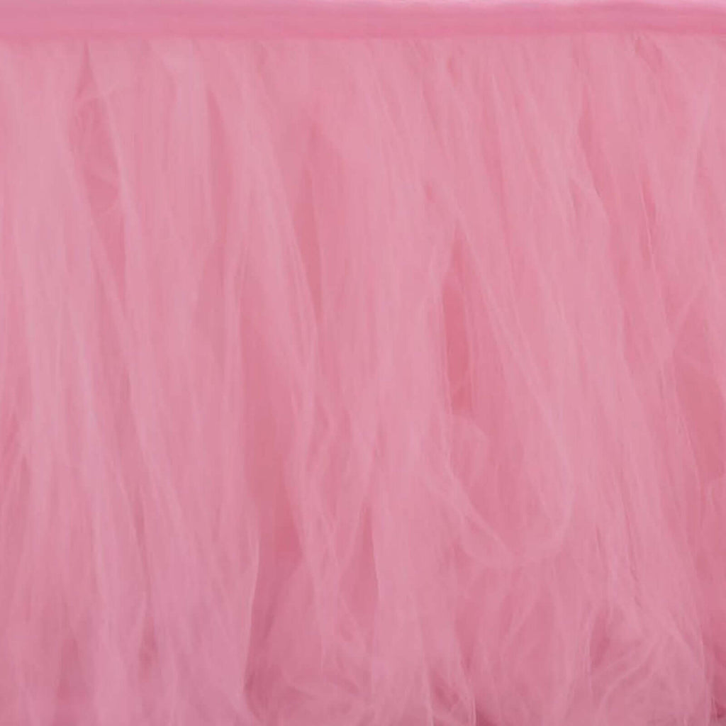Tulle 17ft Table Skirt Pink/Rose Quartz - 4 Layer Pleated Tutu Table Cover