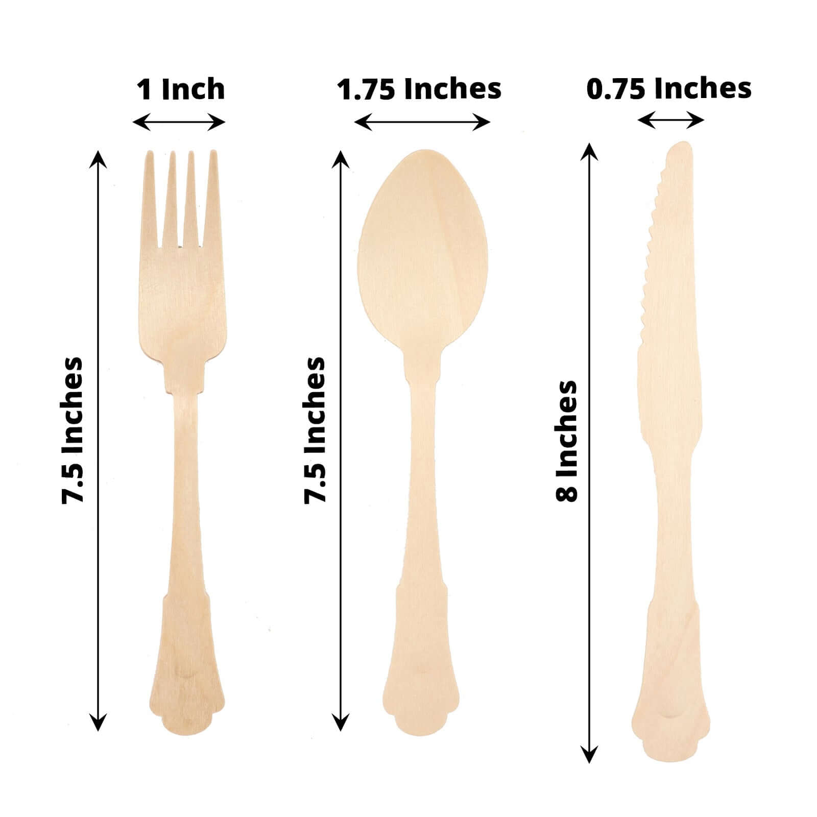 24-Pack Birchwood Utensils Set in Natural Vintage Baroque Design - Eco Friendly Biodegradable Wooden Forks, Spoons & Knives for Rustic Themes & Outdoor Parties
