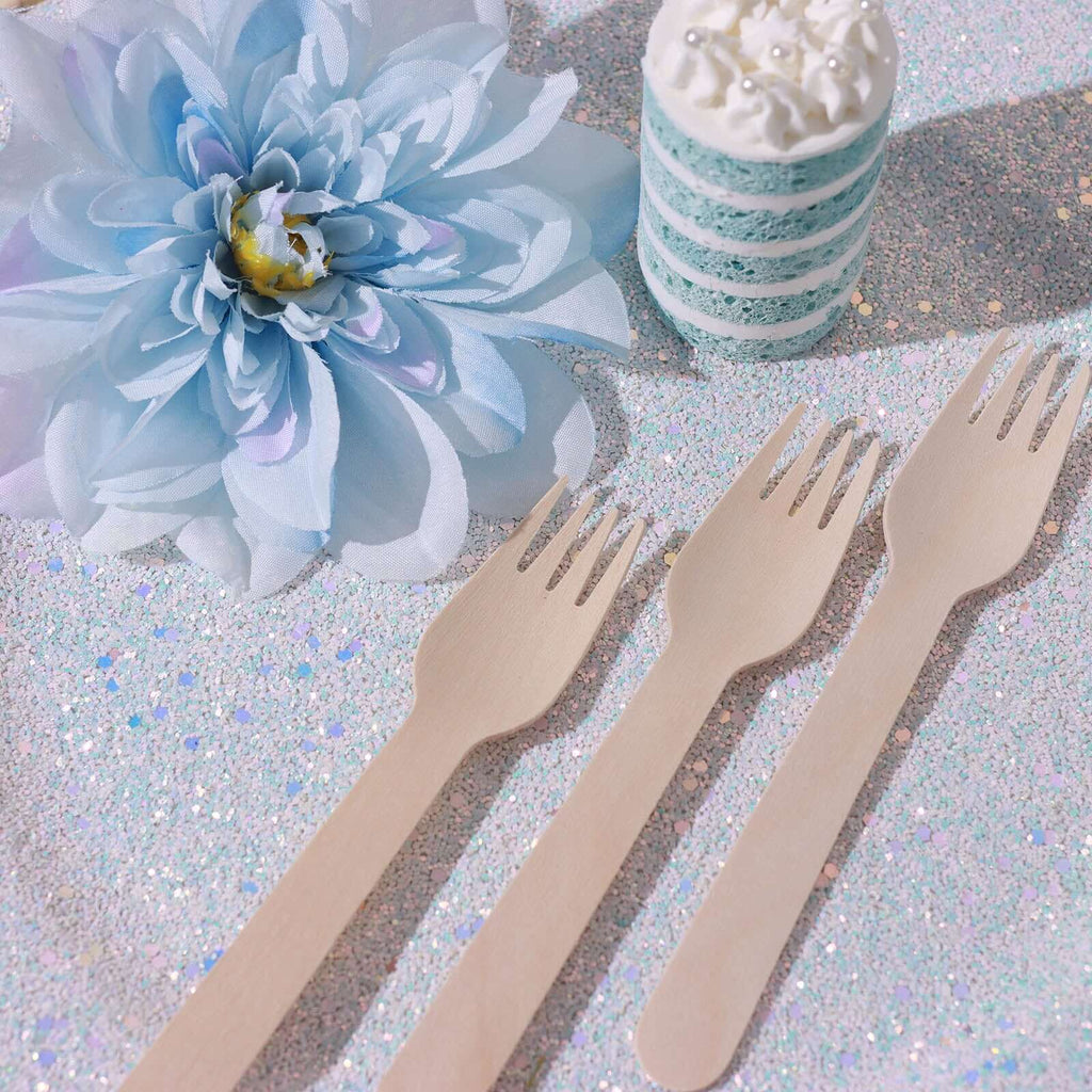 100-Pack Birchwood Forks Natural - Eco Friendly Biodegradable Wooden Utensils for Rustic Themes & Outdoor Parties 6"