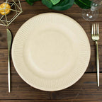 50-Pack Bagasse 10" Round Dinner Plates in Natural with Ribbed Rim - Eco Friendly Biodegradable Sugarcane Party Plates for Events