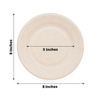 50-Pack Bagasse 8" Round Dessert Plates in Natural with Ribbed Rim