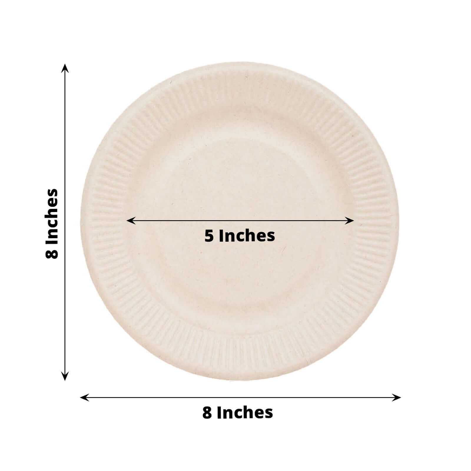 50-Pack Bagasse 8" Round Dessert Plates in Natural with Ribbed Rim