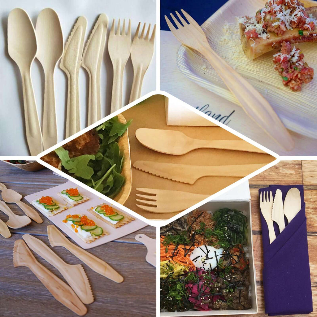 100-Pack Birchwood Knives Natural - Eco Friendly Biodegradable Wooden Utensils for Rustic Themes & Outdoor Parties 7"