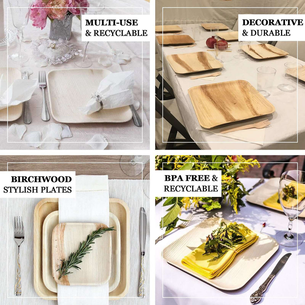 25-Pack Birchwood 4"x5" Rectangle Dessert Plates - Natural Eco Friendly Wooden Disposable Plates for Farmhouse-Style Events, Parties & Gatherings