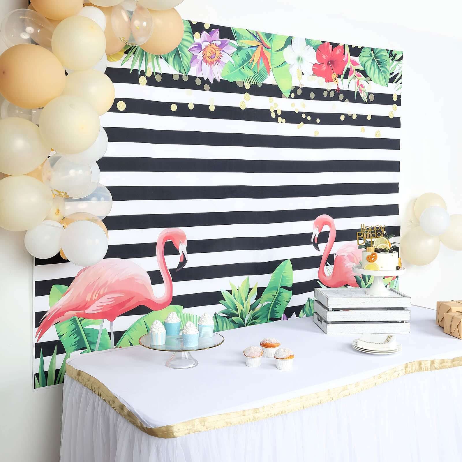 5ftx7ft Pink Flamingo Stripe Vinyl Photo Shoot Backdrop Banner