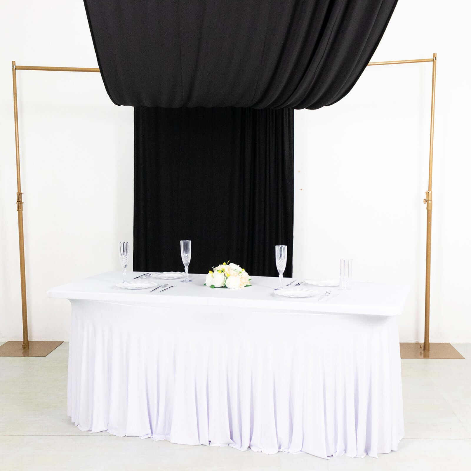 Black 4 - Way Stretch Spandex Event Curtain Drapes, Wrinkle Free Backdrop Event Panel with Rod Pockets - 5ftx18ft - Bell Racket Store