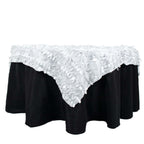 Taffeta 72"x72" Table Overlay Square Tablecloth White 3D Leaf Petal Design for Stylish Celebrations