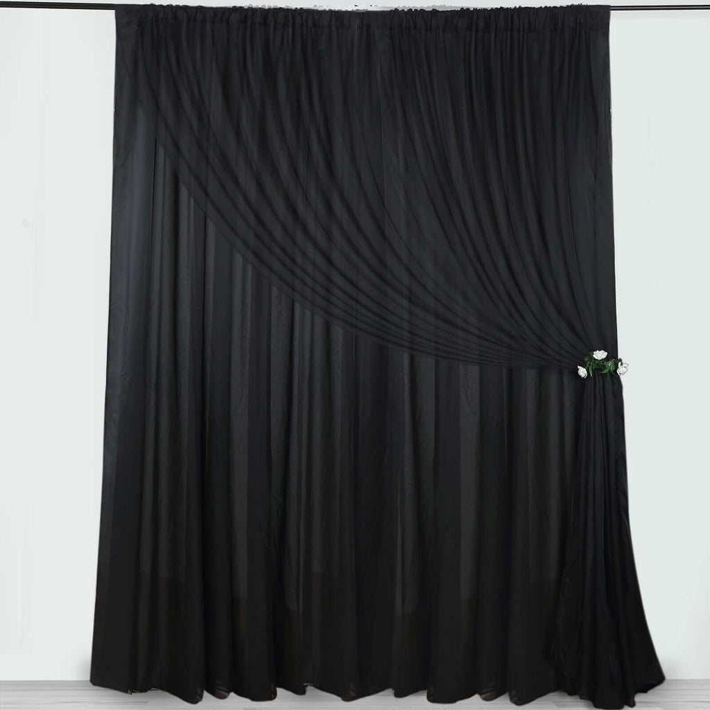 Black Chiffon Polyester Event Curtain Drapes, Dual Layer Divider Backdrop Curtain Panels with Rod Pockets - 10ftx10ft - Bell Racket Store