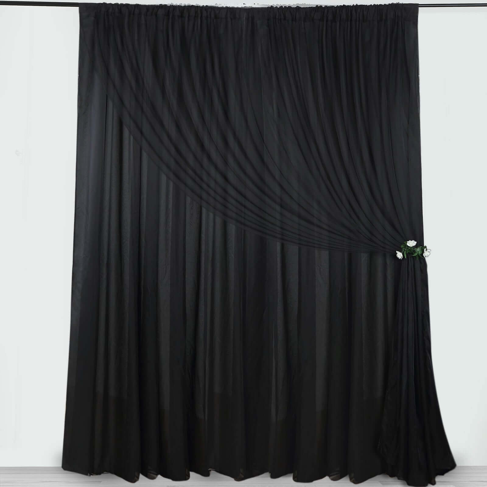 Black Chiffon Polyester Event Curtain Drapes, Dual Layer Divider Backdrop Curtain Panels with Rod Pockets - 10ftx10ft - Bell Racket Store