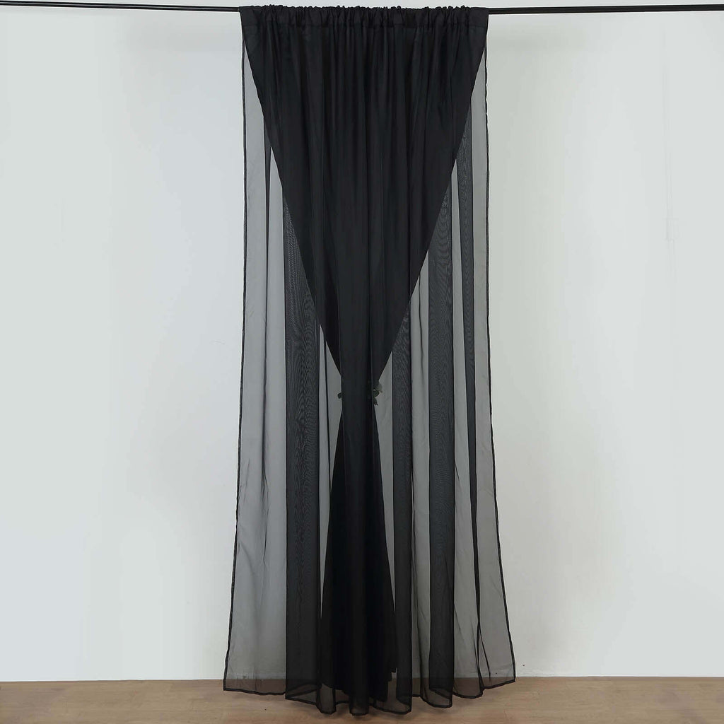 Black Chiffon Polyester Event Curtain Drapes, Dual Layer Divider Backdrop Curtain Panels with Rod Pockets - 10ftx10ft - Bell Racket Store