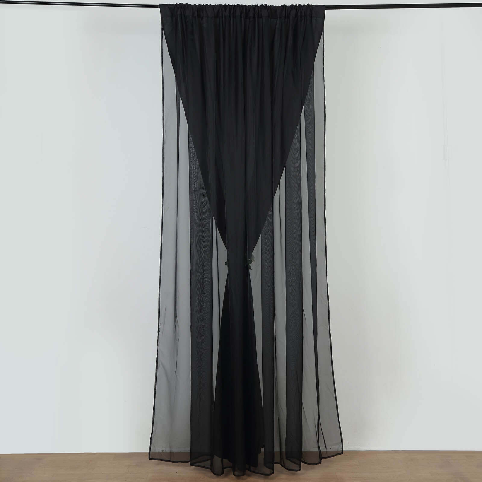 Black Chiffon Polyester Event Curtain Drapes, Dual Layer Divider Backdrop Curtain Panels with Rod Pockets - 10ftx10ft - Bell Racket Store