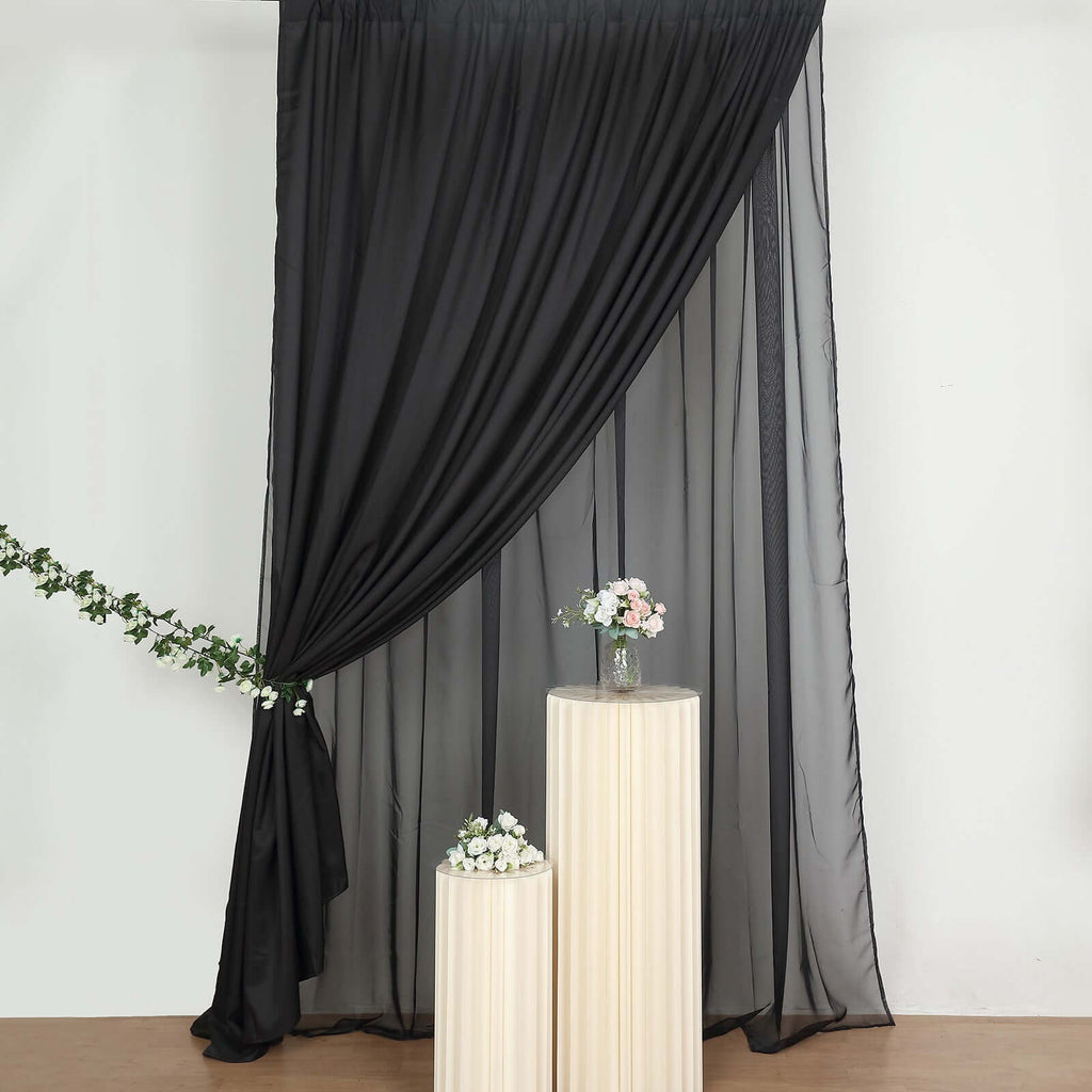 Black Chiffon Polyester Event Curtain Drapes, Dual Layer Divider Backdrop Curtain Panels with Rod Pockets - 10ftx10ft - Bell Racket Store