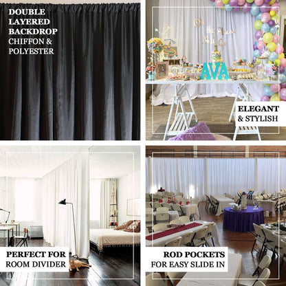 Black Chiffon Polyester Event Curtain Drapes, Dual Layer Divider Backdrop Event Panels with Rod Pockets - 20ftx10ft - NestOCart