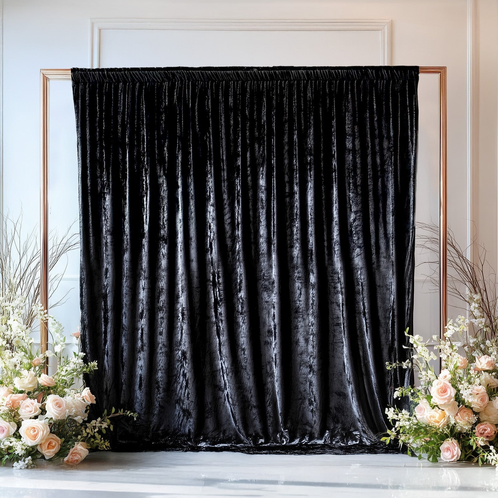 Black Crushed Velvet Backdrop Curtain â€“ 5ft x 10ft Event Drape with Rod Pocket, Privacy Panel for Photo Booths & Events - Bell Racket Store