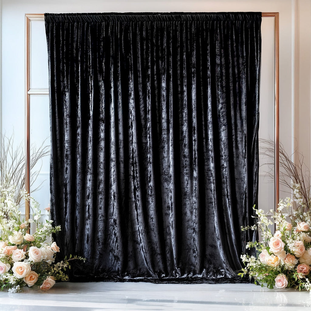 Black Crushed Velvet Backdrop Curtain â€“ 5ft x 14ft Event Drape with Rod Pocket, Privacy Panel for Photo Booths & Events - Bell Racket Store