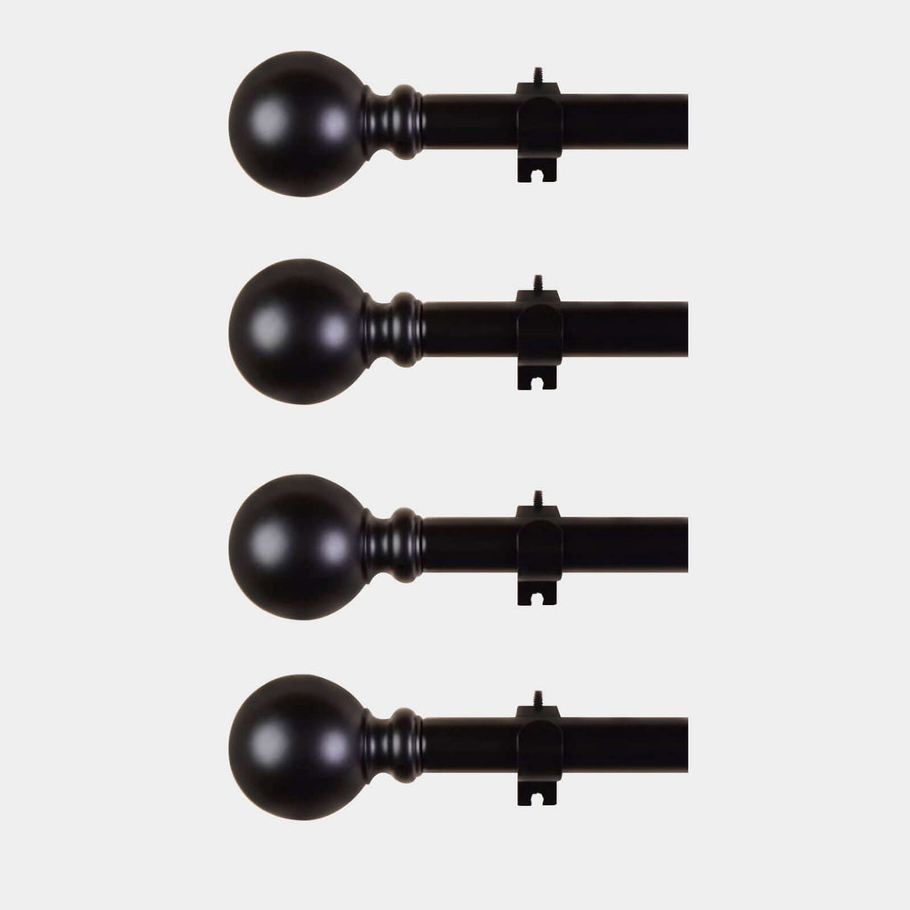 42"-126" Adjustable Curtain Rod Sets, Black, Round Finials