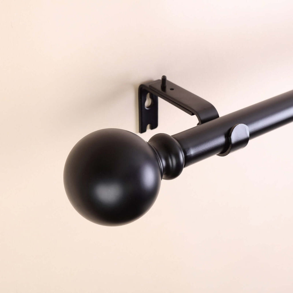 42"-126" Adjustable Curtain Rod Sets, Black, Round Finials