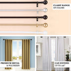 42"-126" Adjustable Curtain Rod Sets, Black, Round Finials