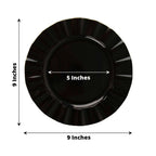 10-Pack Plastic 9" Round Dinner Plates in Black Ruffled Rim with Gold Edging - Sturdy Disposable Dinnerware