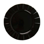 10-Pack Plastic 9" Round Dinner Plates in Black Ruffled Rim with Gold Edging - Sturdy Disposable Dinnerware