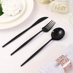 24-Pack Plastic Flatware Set with Sleek Modern Design Black - Premium Disposable Silverware 8"