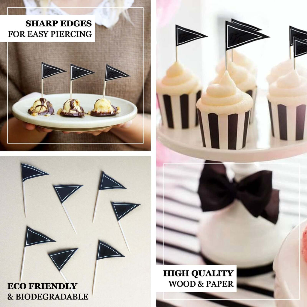 50-Pack Cupcake Topper Picks Black Triangle Flag Design - Food and Cocktail Decorations for Celebrations 3"