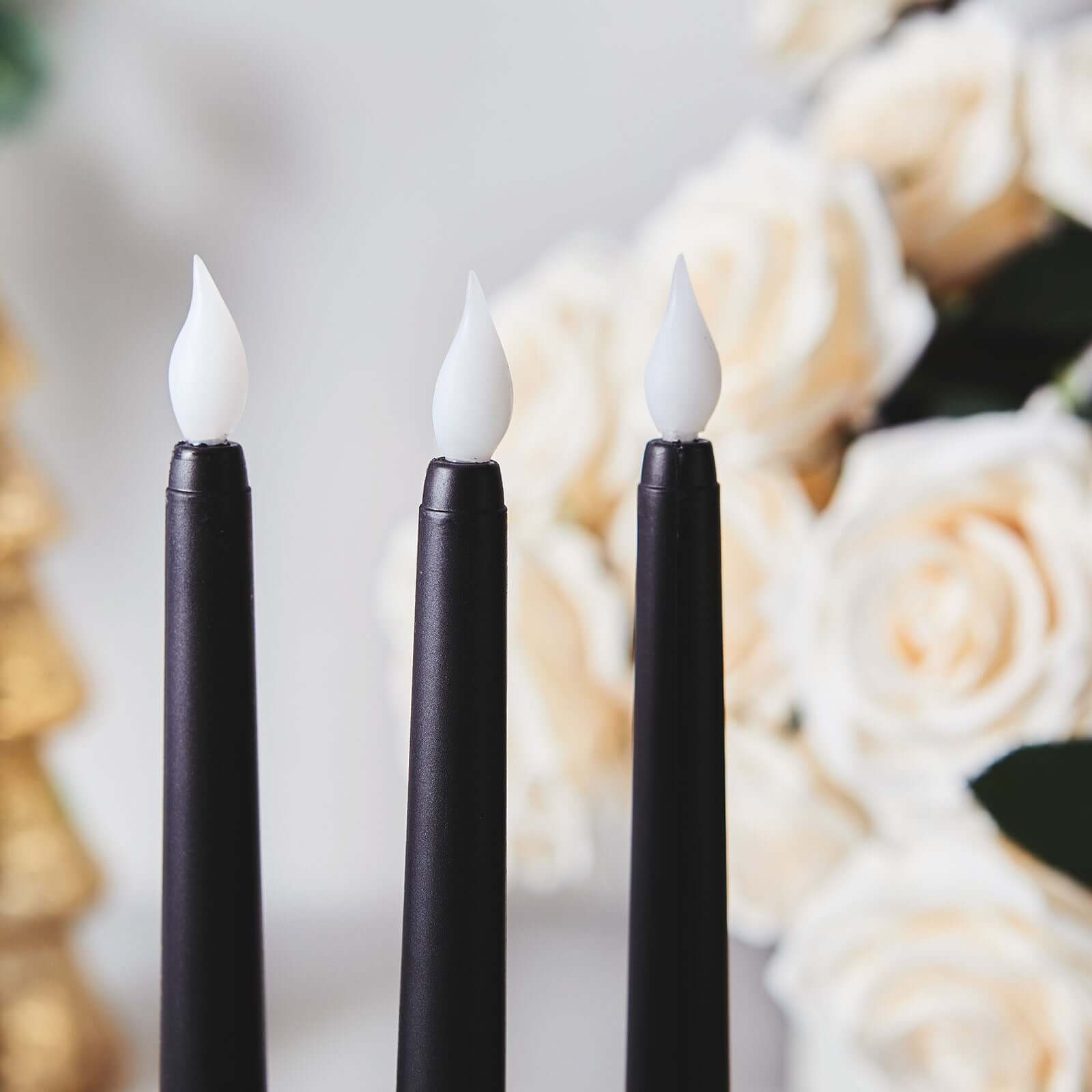 3-Pack LED Decorative Lighting Warm Flickering Black - Flameless Taper Candles 11"