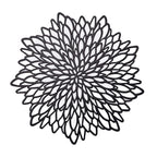 6-Pack Dining Table Mats Floral Design Black - Metallic Vinyl Round Non-Slip Mats for Tables 15"
