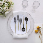 24-Pack Plastic Fork and Spoon Set Black/Gold - Heavy Duty Disposable Modern Utensils 6"