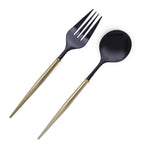 24-Pack Plastic Fork and Spoon Set Black/Gold - Heavy Duty Disposable Modern Utensils 6"