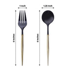 24-Pack Plastic Fork and Spoon Set Black/Gold - Heavy Duty Disposable Modern Utensils 6"