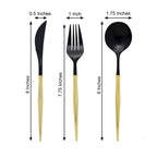 24-Pack Plastic Flatware Set in Black with Gold Handle - Heavy Duty Disposable Modern Silverware 8"