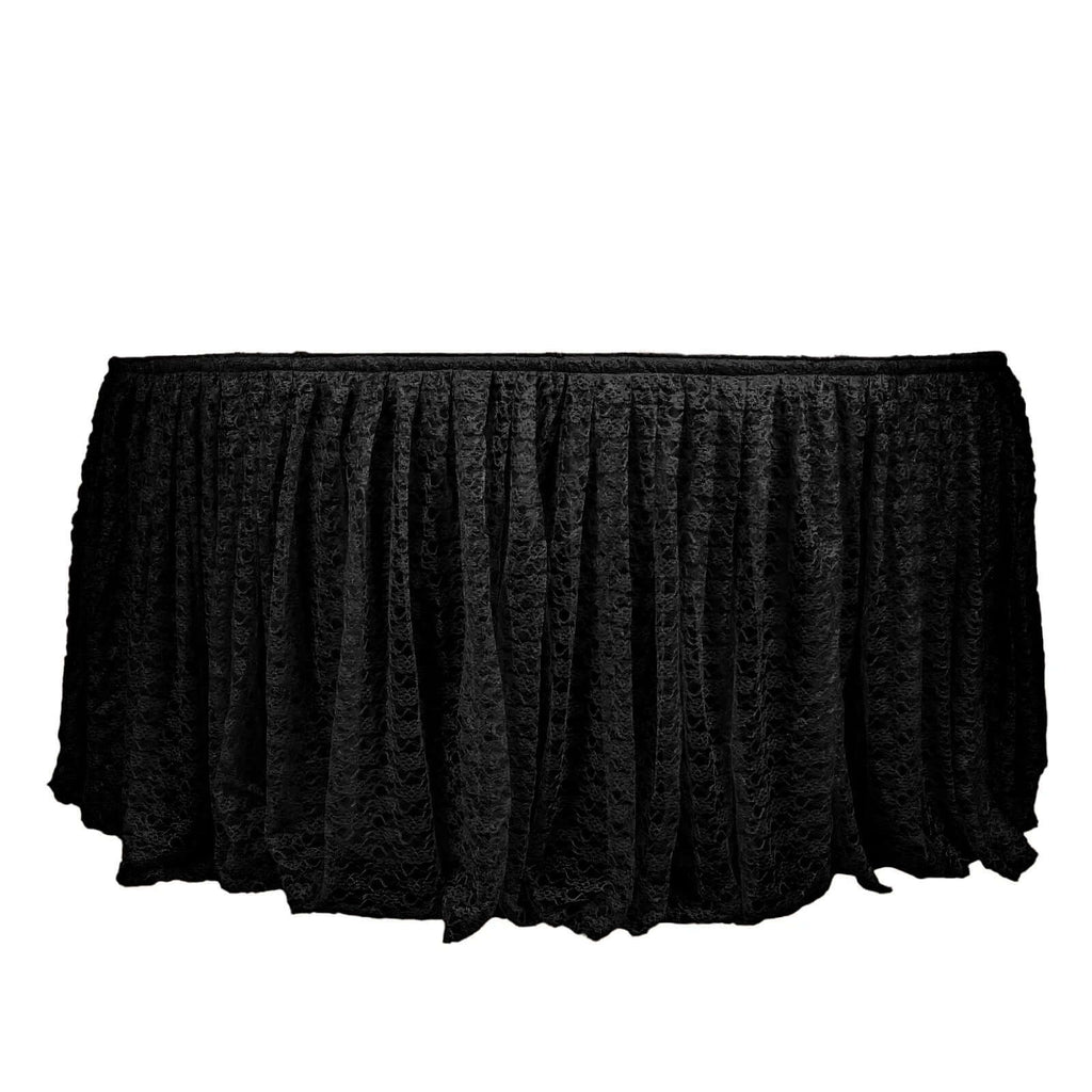 Lace 14ft Table Skirt Black Premium Pleated - Vintage Style for Parties