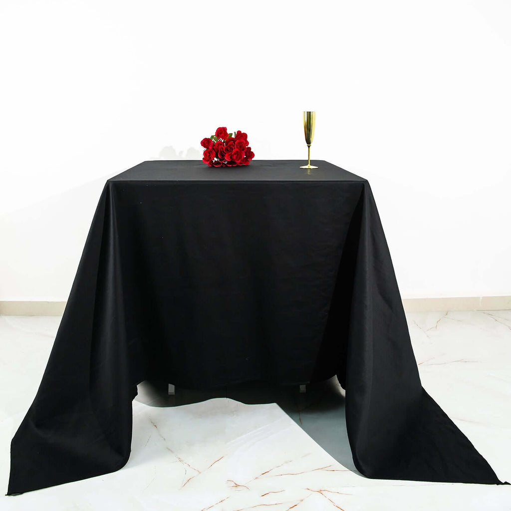 100% Cotton 90"x90" Square Tablecloth Black Linen - Soft & Breathable Fabric Table Cover