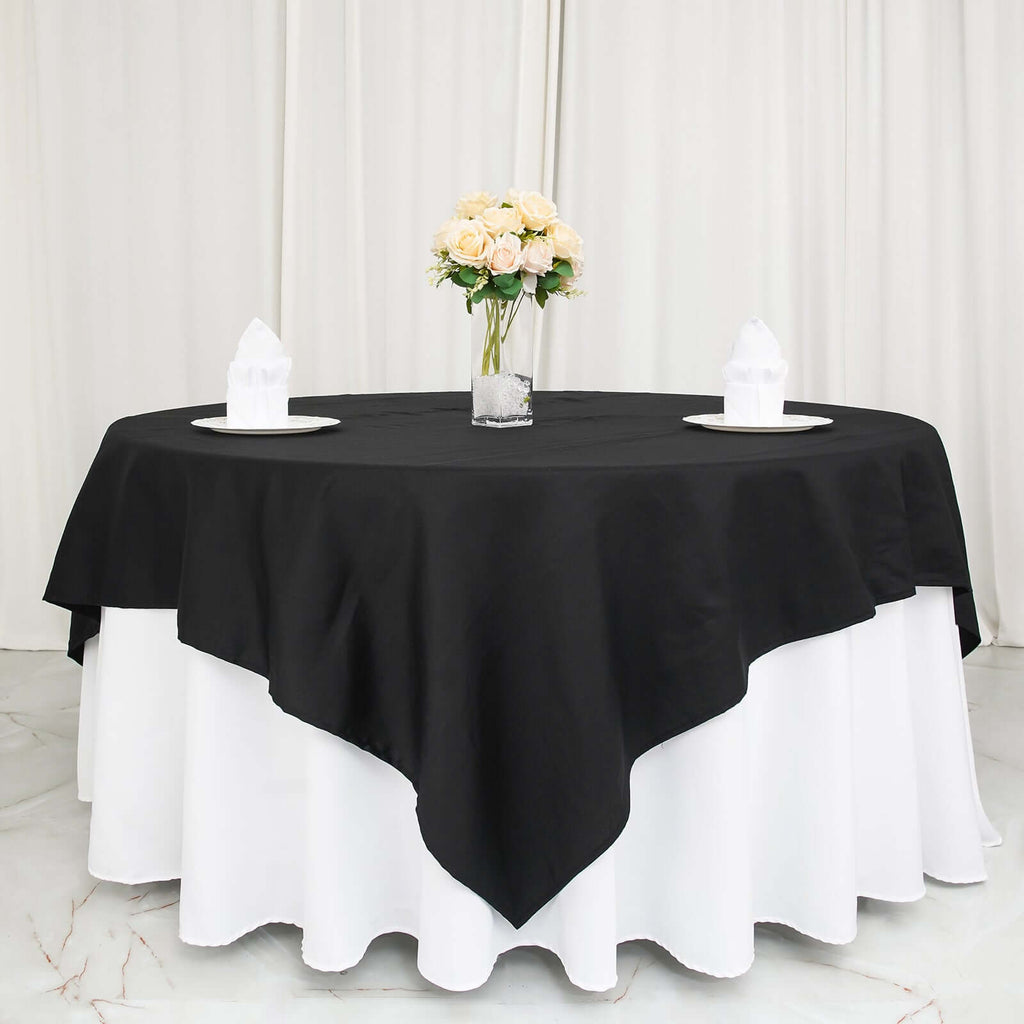 100% Cotton 90"x90" Table Overlay Square Tablecloth Black Linen - Soft & Breathable Fabric Table Topper