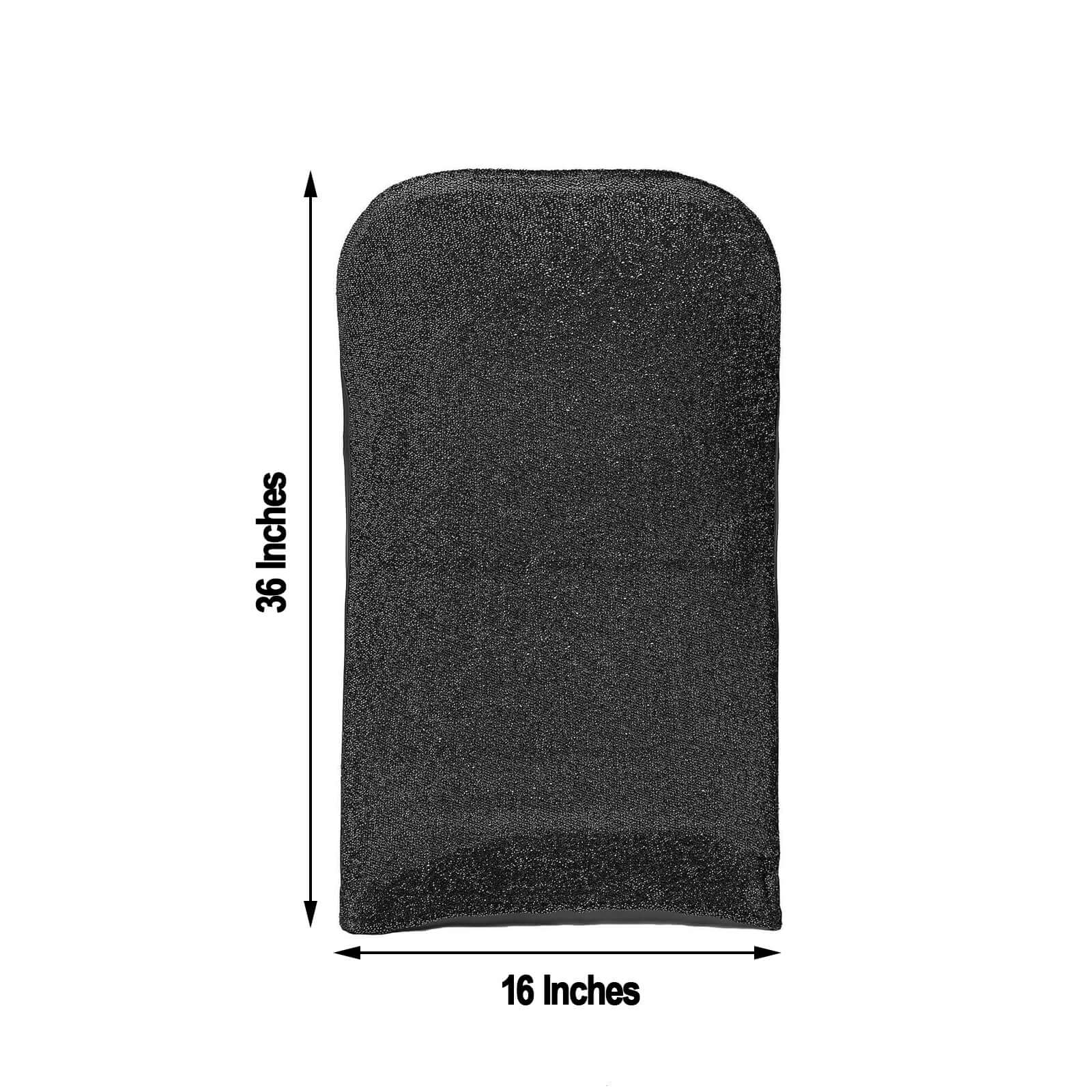 Stretch Spandex Chair Cover Black for Folding Chairs - Metallic Shimmer Tinsel Back Design Fitted Slipcover