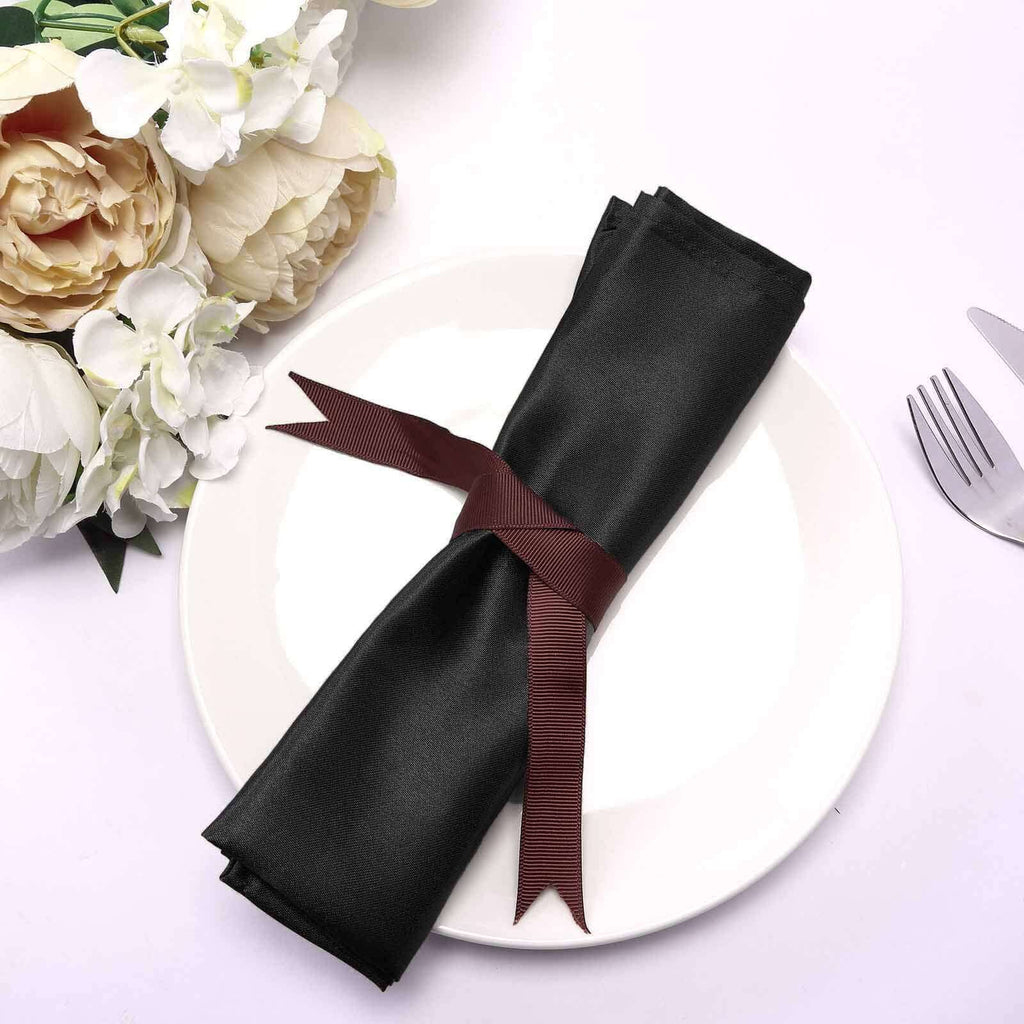 5 Pack Satin 20"x20" Napkins Black - Luxurious Shine & Smooth Dinner Napkins for Upscale Events