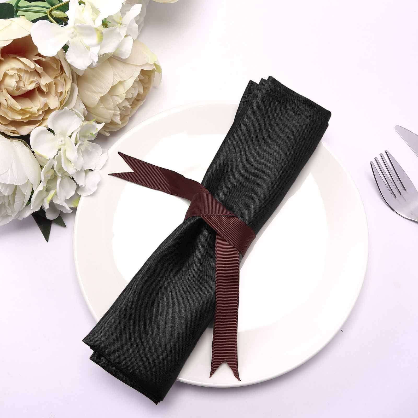 5 Pack Satin 20"x20" Napkins Black - Luxurious Shine & Smooth Dinner Napkins for Upscale Events