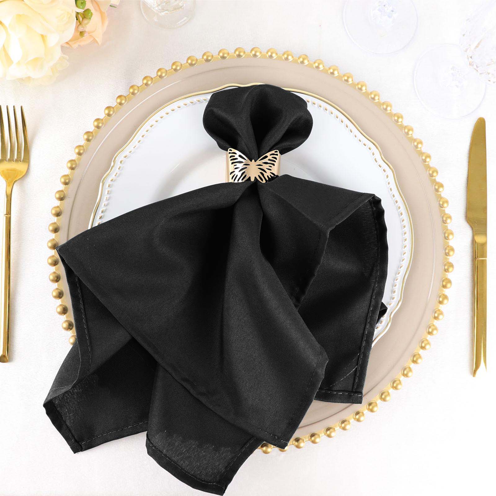 5 Pack Polyester 20"x20" Napkins Black - Wrinkle Resistant & Easy Care Cloth Napkins for Special Occasions