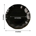 10-Pack Plastic Round 6" Dessert Plates in Black Ruffled Rim with Gold Edging - Sturdy Disposable Salad Appetizer Dinnerware