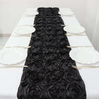 Rosette Satin 14"x108" Table Runner Black - Grandiose Design