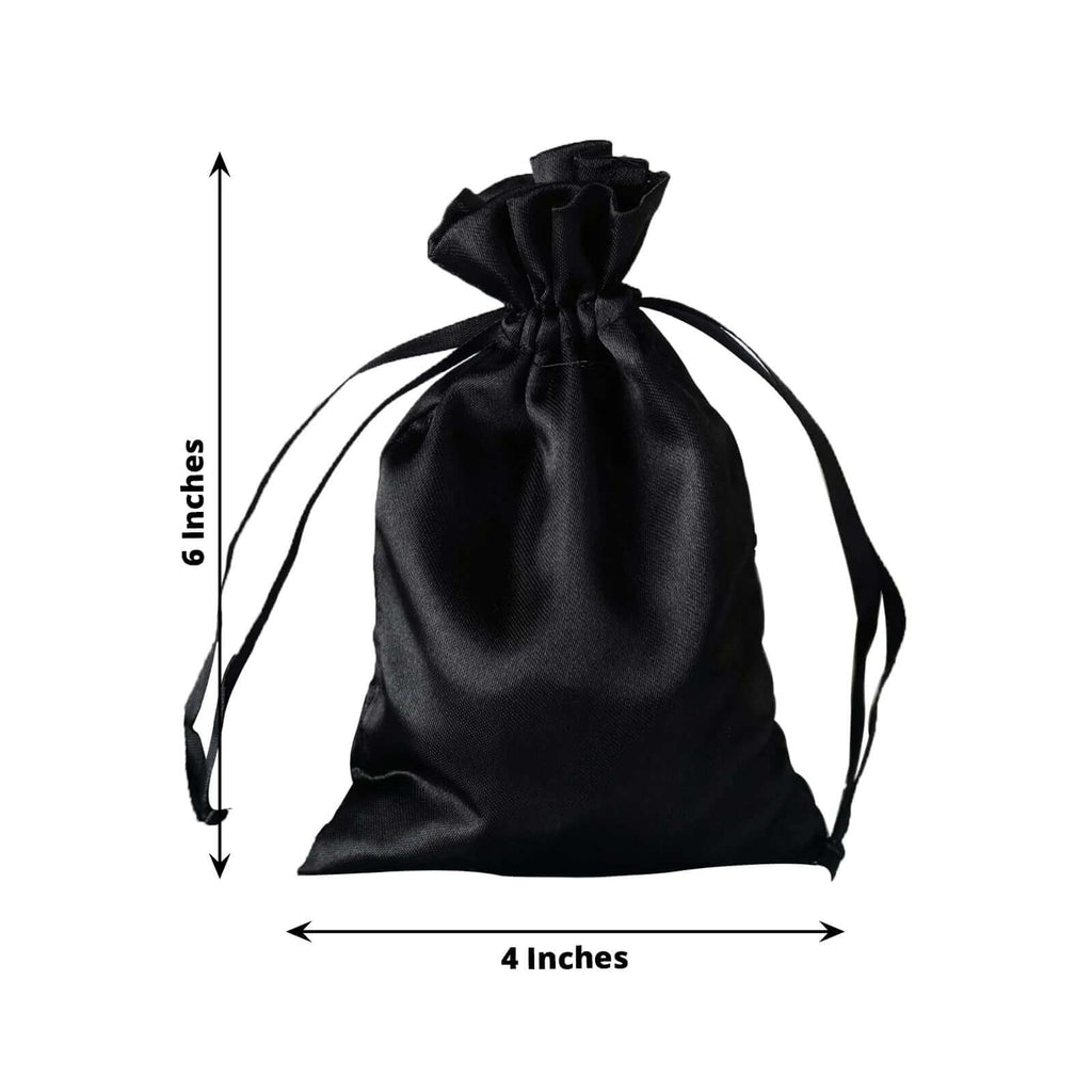 12 Pack 4"x6" Black Satin Wedding Party Favor Bags, Drawstring Pouch Gift Bags