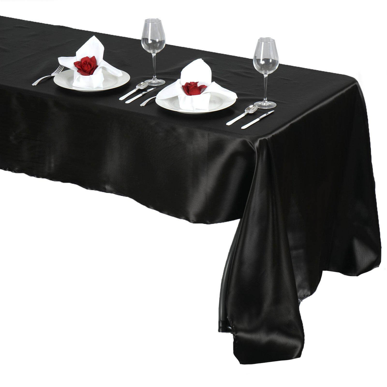 Satin Rectangular 60"x126" Tablecloth Black - Smooth and Lustrous Table Cover